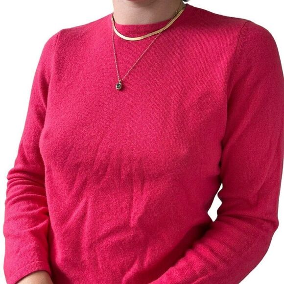 Lands End Womens Hot Pink 100% Cashmere Crew Neck Sweater Sz Petite M - Picture 6 of 6